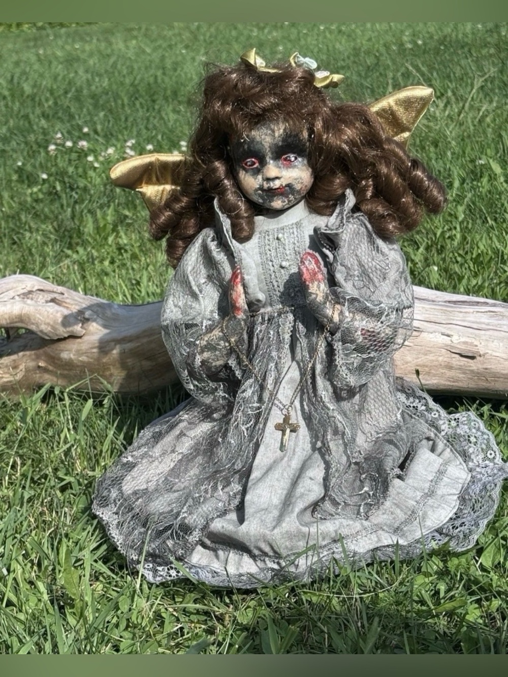 Horror Doll Esther Praying Angel Creepy Scary Halloween OOAK 14” Hand Painted